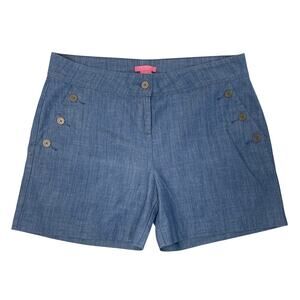 Isaac Mizrahi Chambray Shorts Womens Sz 12 Blue Nautical Button Accent Cotton